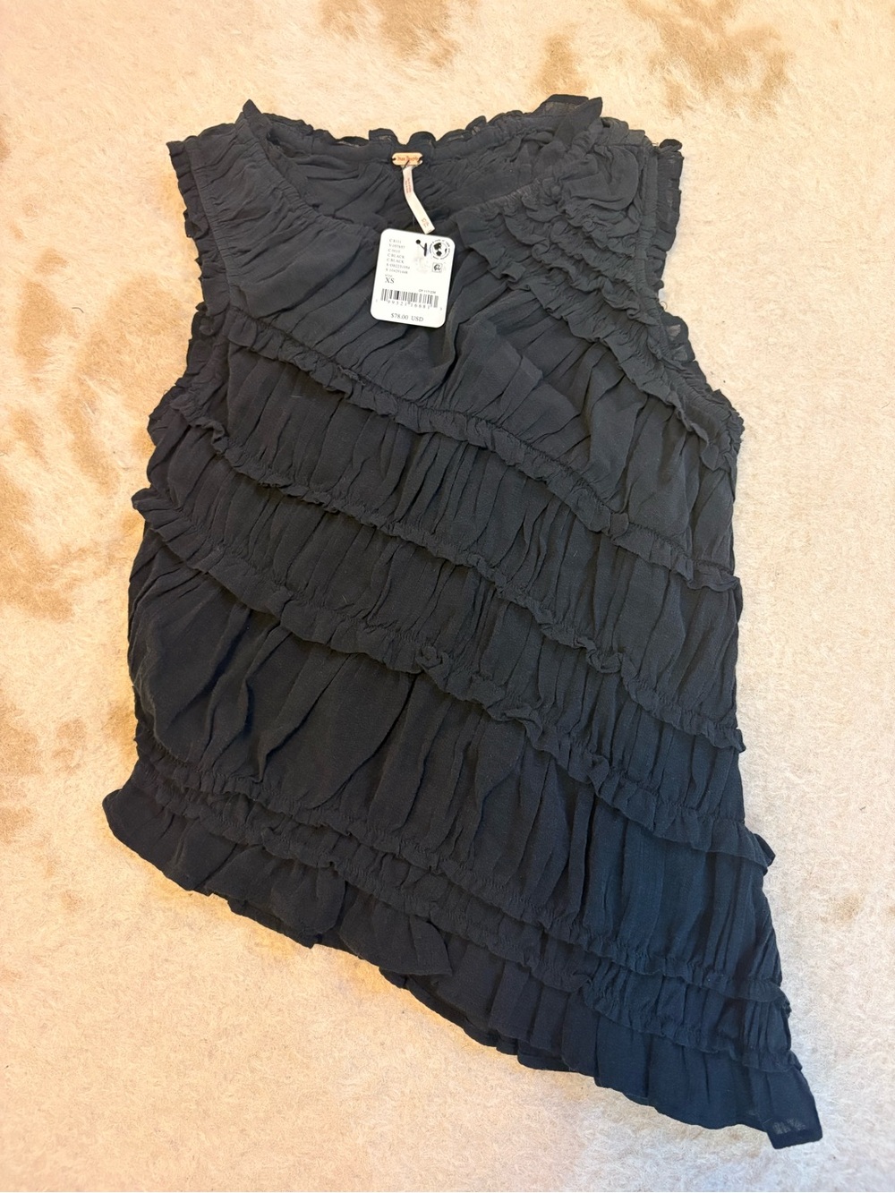 Free People Black Ruffled Sleeveless Tank